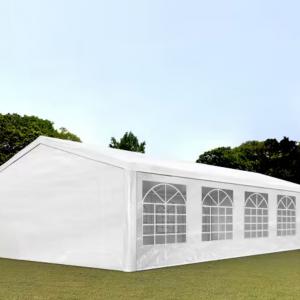 Premium rendezvénysátor, parti sátor 5 × 10 m – 50 m², fehér vízálló PE ponyvával és horganyzott acélvázzal