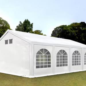 Premium rendezvénysátor, sörsátor és parti sátor 4 × 8 m – 32 m², fehér, 100%-ban vízálló PE ponyvával, horganyzott acélvázzal, padlókerettel és tetőerősítéssel