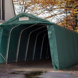 Professional Ponyvagarázs mobilgarázs autógarázs  3,3x7,2m, PVC ponyva, sötét zöld statikai megerősítéssel
