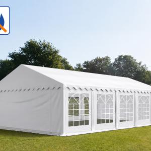 Professzionális extra erős, lángálló rendezvény- és partisátor 6 × 10 m, 60 m², fehér PVC ponyvával, 2,0 m oldalmagassággal, Ø 38 mm-es teljesen horganyzott acélvázzal és acélkábeles tetőmerevítéssel