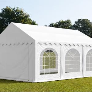 Professzionális extra erős, lángálló rendezvény- és partisátor 6 × 6 m, 36 m², fehér PVC ponyvával, 2,6 m oldalmagassággal, Ø 50 mm-es erősített horganyzott acélvázzal és padlókerettel