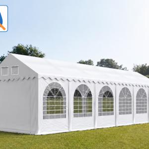 Professzionális extra erős, lángálló rendezvénysátor 4 × 12 m, 48 m², fehér PVC ponyvával, 2,6 m oldalmagassággal, Ø 50 mm-es erősített horganyzott acélvázzal és padlókerettel