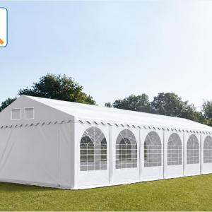 Professzionális extra erős, lángálló rendezvénysátor 5 × 14 m, 70 m², fehér PVC ponyvával, 2,6 m oldalmagassággal, Ø 50 mm-es erősített horganyzott acélvázzal és padlókerettel