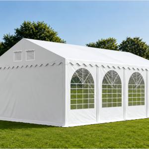 Professzionális extra erős, lángálló rendezvénysátor 6 × 8 m, 48 m², fehér PVC ponyvával, 2,6 m oldalmagassággal, Ø 50 mm-es erősített horganyzott acélvázzal és padlókerettel