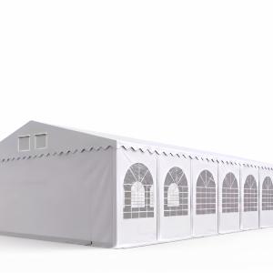 Professzionális extra erős parti rendezvénysátor 8x20m ponyva lángálló PVC oldalmagasság  +2,6 m erősített szerkezettel fehér