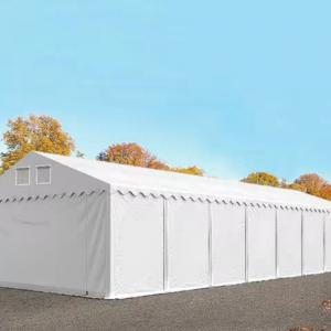 Professzionális, extra erős raktársátor 6 × 20 m, 120 m², 2,60 m oldalmagassággal, horganyzott acélvázzal, padlókerettel, két cipzáras bejárattal  fehér PVC ponyvával