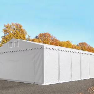 Professzionális, extra erős raktársátor 8 × 12 m, 96 m²,  2,60 m oldalmagassággal, megerősített, horganyzott acélszerkezettel, stabil padlókerettel, két cipzáras bejárattal fehér PVC ponyvával