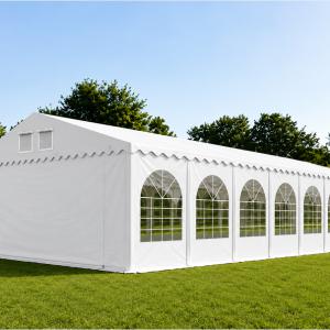 Professzionális extra erős rendezvény- és fesztiválsátor 8 × 16 m, 128 m², lángálló PVC ponyvával, 2,60 m oldalmagassággal, megerősített horganyzott acélszerkezettel és padlókerettel – fehér