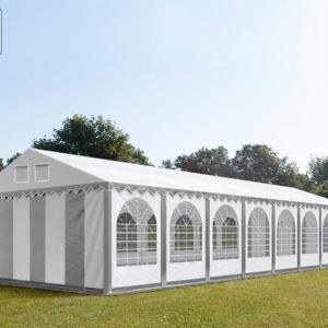 Professzionális extra erős rendezvénysátor 6x28 m ponyva lángálló PVC szürke-fehér oldalmagasság + 2,6m, erősített szerkezettel