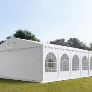 Professzionális extra erős rendezvénysátor 8 × 12 m, 96 m², fehér PVC ponyvával, 2,6 m oldalmagassággal, Ø 50 mm-es erősített horganyzott acélvázzal és padlókerettel