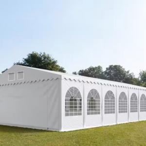 Professzionális extra erős rendezvénysátor 8 × 24 m, 192 m², fehér PVC ponyvával, 2,6 m oldalmagassággal, Ø 50 mm-es erősített horganyzott acélvázzal és padlókerettel