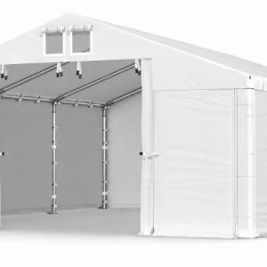Professzionális ipari tárolósátor 4 × 6 m, 24 m², 2,00 m oldalmagassággal, 560 g/m² vízálló fehér PVC ponyvával és horganyzott acélvázzal