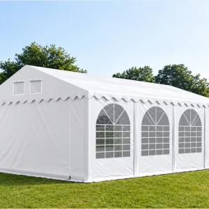 Professzionális lángálló rendezvénysátor 5 × 8 m, 40 m², fehér PVC ponyvával, 2,6 m oldalfalmagassággal, Ø 50 mm-es erősített horganyzott acélvázzal és padlókerettel