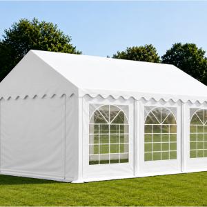 Professzionális lángálló rendezvénysátor, partisátor 4 × 6 m, 24 m², fehér PVC ponyvával,  teljesen horganyzott acélszerkezettel