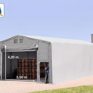 Professzionális ponyva csarnok raktársátor 8x12m oldalmagasság 4,0 m ponyva lángálló PVC felhúzható kapuval