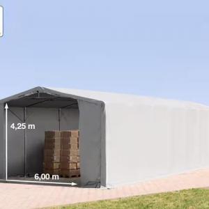 Professzionális ponyva csarnok  raktársátor 8x16m oldalmagasság 4,00m  standard ajtó, ponyva lángálló PVC  szürke