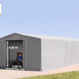 Professzionális ponyva csarnok raktársátor 8x16m oldalmagasság 4,00m tolóajtóval, ponyva lángálló ponyva  szürke (128m2)