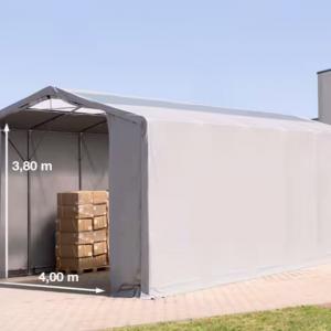 Professzionális ponyvacsarnok raktársátor 6×12 m, 72 m², 3,60 m oldalmagassággal, cipzáras kapuval, tetőablakkal, PVC ponyvával és teljesen horganyzott acélvázzal – szürke