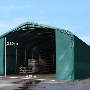 Professzionális ponyvacsarnok raktársátor  6x12m  bejárat 4,1x2,9 m ponyva lángálló PVC zöld