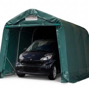 Professzionális ponyvagarázs, mobilgarázs 2,4 × 3,6 m – 8,64 m², sötétzöld PVC ponyvával, padlókerettel és horganyzott acélszerkezettel