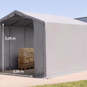 Professzionális PVC ponyvacsarnok raktársátor 3×6 m, 18 m², 3,00 m oldalmagassággal, két cipzáras kapuval és teljesen horganyzott acélvázzal