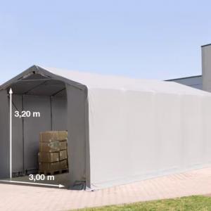 Professzionális PVC ponyvacsarnok raktársátor 4×10 m, 40 m², 3,00 m oldalmagassággal, két cipzáras kapuval és teljesen horganyzott acélvázzal – szürke