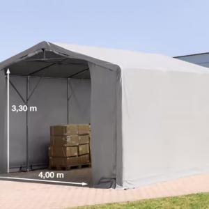 Professzionális PVC ponyvacsarnok raktársátor, ipari sátor 6×6 m, 36 m², 3,00 m oldalmagassággal, két cipzáras kapuval és teljesen horganyzott acélvázzal – szürke