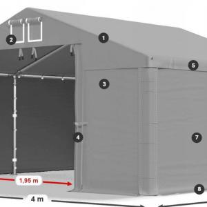 Professzionális raktársátor 4 × 4 m, horganyzott acélcsövekkel, erős PVC ponyvával  két  bejáratt