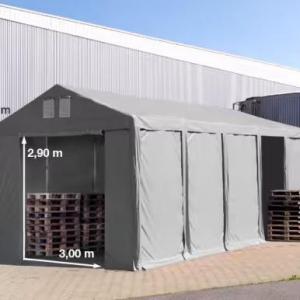 Professzionális raktársátor 4x10 m oldalmagasság 3,00m standard bejárat,  ponyva PVC  szürke