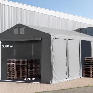 Professzionális raktársátor 6x8 m oldalmagasság 3,00m standard bejárat, PVC 850  szürke
