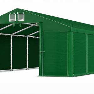 Professzionális raktársátor 8 × 12 m – 96 m², PVC ponyvával, Ø 50 mm-es, kb. 1,6 mm falvastagságú megerősített horganyzott acélvázzal és két nagyméretű bejárattal