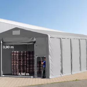 Professzionális raktársátor 8 × 24 m – 192 m², 4,00 m oldalmagassággal, felhúzható kapuval, erős PVC ponyvával és extra megerősített horganyzott acélszerkezettel