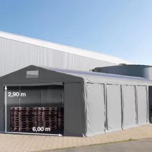 Professzionális raktársátor 8x12m oldalmagasság 3,00m cipzáras kapuval, tetőablakkal  ponyva PVC  szürke