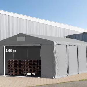 Professzionális raktársátor 8x8 m oldalmagasság 3,00m standard kapuval,  ponyva PVC szürke