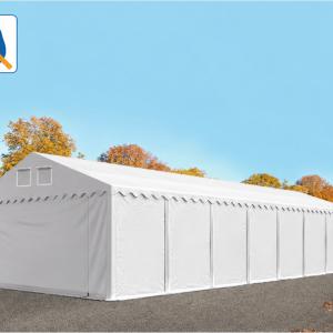 Professzionális raktársátor és tárolósátor 6 × 12 m, 72 m² alapterülettel, 2,60 m oldalmagassággal, megerősített, horganyzott acélszerkezettel, két cipzáras bejárattal és fehér, lángálló PVC ponyvával