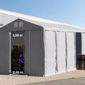 Professzionális raktársátor ipari sátor 5x10 m ponyva PVC  oldalmagasság 3,60m tolókapuval  szürke
