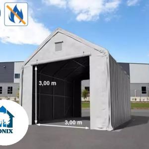 Professzionális raktársátor, ipari sátor, csarnoksátor 4x8x3m bejárat mérete 4x4,4 m  ponyva lángálló PVC statikai megerősítéssel