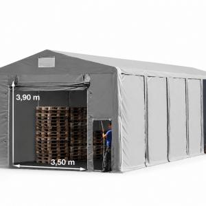 Professzionális raktársátor, ipari sátor, tároló sátor  8x24m  oldalmagasság 4,00m felhúzható kapu, ponyva PVC szürke