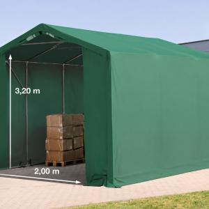 Professzionális raktársátor PVC ponyvacsarnok 3×6 m, 18 m², 3,00 m oldalmagassággal, lángálló PRIMEtex ponyvával, cipzáras kapuval és teljesen horganyzott acélvázzal – zöld