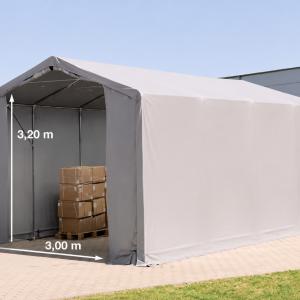 Professzionális raktársátor PVC ponyvacsarnok 4×8 m, 32 m², 3,00 m oldalmagassággal, lángálló PRIMEtex ponyvával, két cipzáras kapuval és teljesen horganyzott acélvázzal – szürke