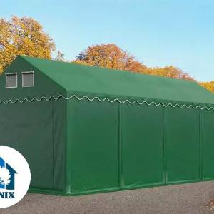 Professzionális raktársátor tároló sátor 4x8m ponyva PVC zöld oldalmagasság +2,6 m erősített szerkezettel
