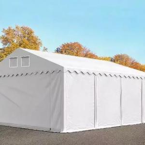 Professzionális raktársátor, tároló sátor 6x8 m ponyva lángálló PVC  fehér oldalmagasság+2,6 m oldalmagasság erősített szerkezettel fehér