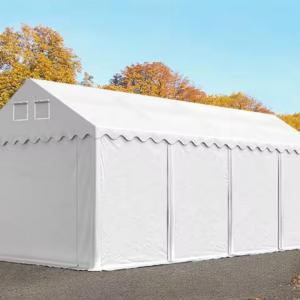 Professzionális raktársátor tárolósátor 3 × 8 m, 24 m² alapterülettel, 2,60 m oldalmagassággal, megerősített, horganyzott acélszerkezettel, padlókerettel, két cipzáras bejárattal fehér PVC ponyvával