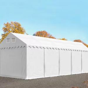 Professzionális raktársátor tárolósátor 4 × 10 m, 40 m² alapterülettel, 2,60 m oldalmagassággal, megerősített, horganyzott acélszerkezettel, padlókerettel, két cipzáras bejárattal fehér PVC ponyvával