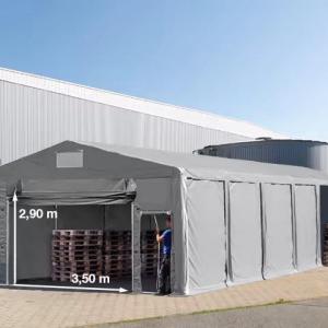 Professzionális raktársátor, tárolósátor 8x12 m oldalmagasság 3,00m felhúzható kapuval ponyva PVC szürke