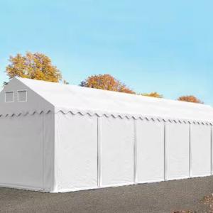 Professzionális raktársátor, tárolósátor ipari sátor 3 × 12 m, 36 m² alapterülettel, 2,60 m oldalmagasság horganyzott acélszerkezettel,  padlókerettel, két cipzáras bejárattal fehér PVC ponyvával