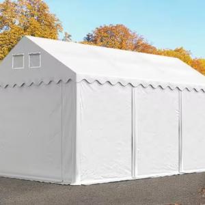 Professzionális raktársátor, tárolósátor ipari sátor 4 × 6 m, 24 m² alapterülettel, 2,60 m oldalmagassággal, horganyzott acélszerkezettel, stabil padlókerettel, két cipzáras bejárattal PVC ponyvával