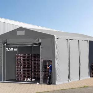 Professzionális  raktársátor, tárolósátor ipari sátor 8x10 m oldalmagasság 3,60m  felhúzható kapuval ponyva PVC szürke