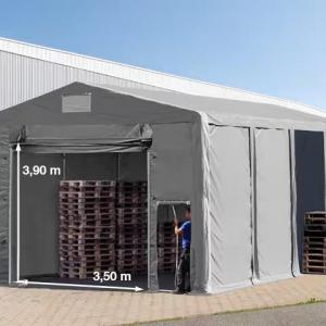 Professzionális  raktársátor, tárolósátor ipari sátor 8x8m oldalmagasság 4,00 m felhúzható kapuval ponyva PVC  szürke