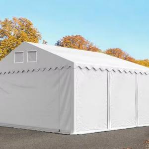 Professzionális raktársátortárolósátor 6 × 6 m, 36 m² alapterülettel, 2,60 m oldalmagassággal, horganyzott acélszerkezettel, stabil padlókerettel, két cipzáras bejárattal fehér PVC ponyvával